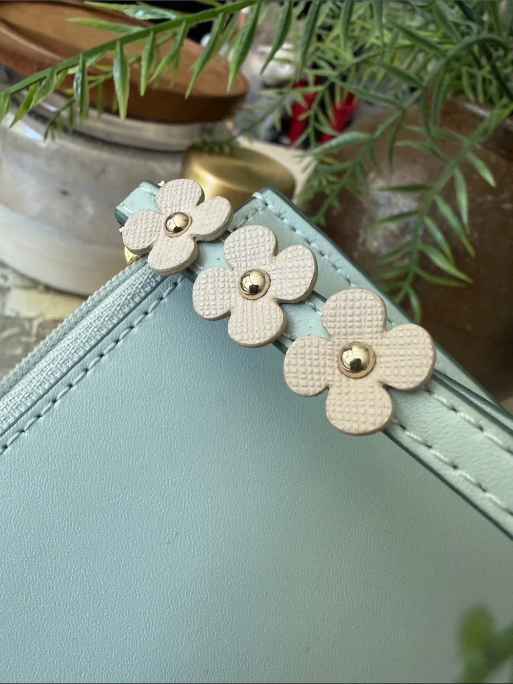 Kate Spade Felicity Floral Applique Leather Eli Wristlet, Misty Mint